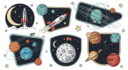Collection of cartoon space elements and planets. © Ahmadhadik