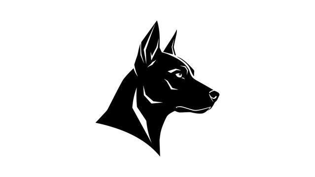 Bold silhouette of a doberman in profile on white background