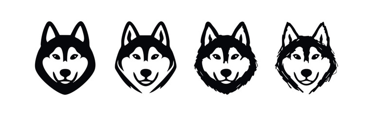 Siberian Husky Dog Head Icons Set. Cartoon Husky Face Illustrations in Different Styles. Dog Breed Logo Elements. © liubomir118809