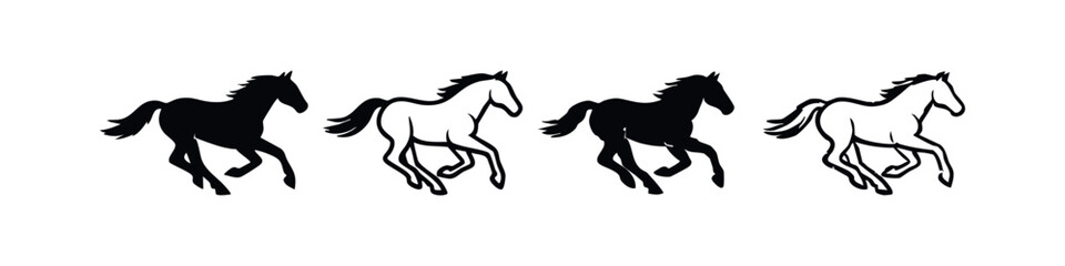 Galloping Horse Vector Icons. Dynamic Running Equine Silhouettes. Animal Movement Set for Design Projects.