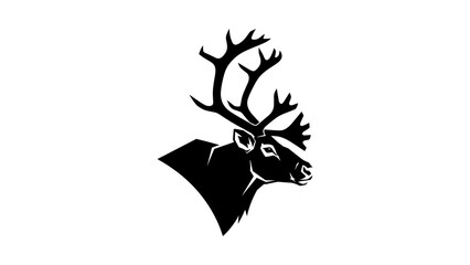Black silhouette of deer head with majestic antlers on white background