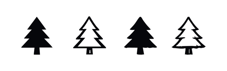 Fototapeta premium Set of Four Stylized Fir Tree Icons in Black and Outline Vector Format.