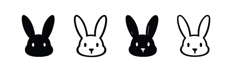 Obraz premium Cute Rabbit Head Icons Set - Front View Solid and Outline Vector Illustrations with Pointy Ears