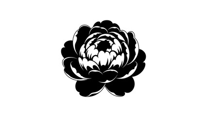 Black and white peony flower silhouette design for prints and decor