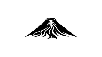 Stylized volcano eruption symbol in simple black silhouette art
