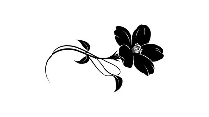 Elegant floral silhouette featuring a simple black blossom on white background