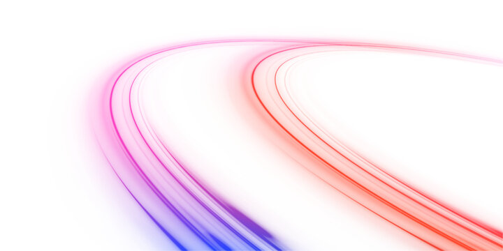 Futuristic neon laser color lines flow through city road and highway traffic. Light motion wave produces energy and speed, leaving a glowing trail that defines direction. Vector Illustration png.