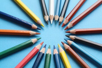 Naklejka premium Colorful Pencils Arranged in a Circle