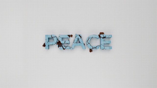 Peace brocken crashed pieces 3D text, peace word voronoi 3D animation