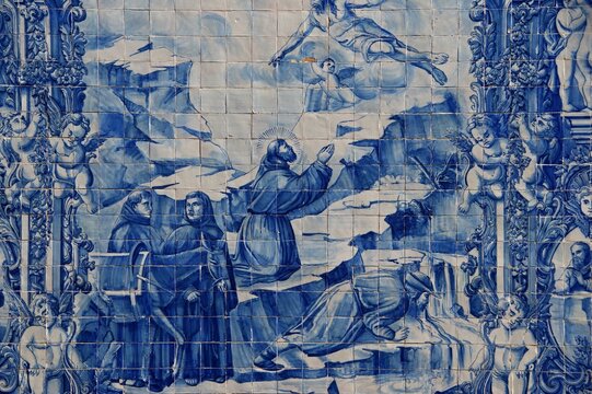 Saint Francis receiving stigmata on Portugal Azulejo tiles