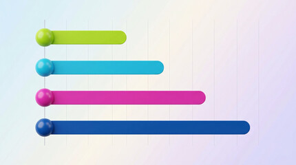 Bright colored bars with round beads stand vertically. Soft gradient background adds gentle depth and calm tone. Each bar features distinct hue