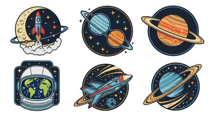 Collection of Space Themed Illustrations and Icons. © Peri