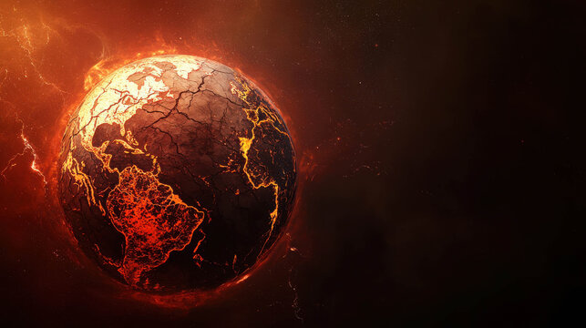 Cracked burning earth globe, global warming and climate crisis concept