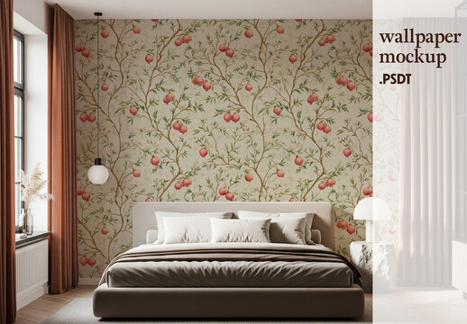 Bedroom wallpaper design mockup