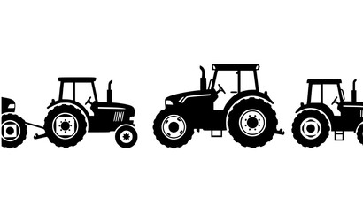 Black Farm Tractor Silhouette Icon Set Agriculture Machinery Vector Collection Isolated on White © Md Humaun
