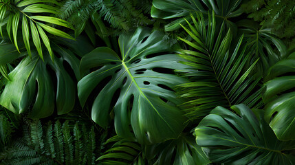 Fototapeta premium Lush Green Tropical Foliage Background