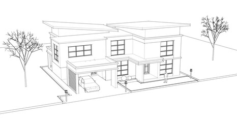 modern modular house 3d illustration	
