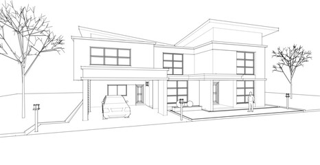 modern modular house 3d illustration	
