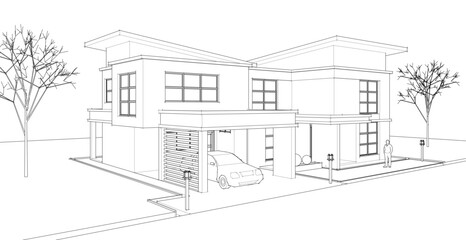 modern modular house 3d illustration	
