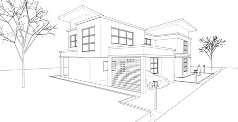 modern modular house 3d illustration	
