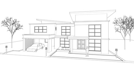 modern modular house 3d illustration	
