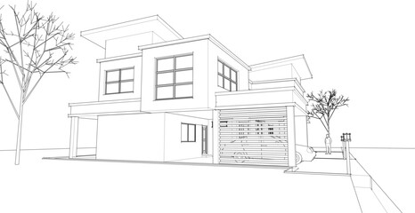 modern modular house 3d illustration	
