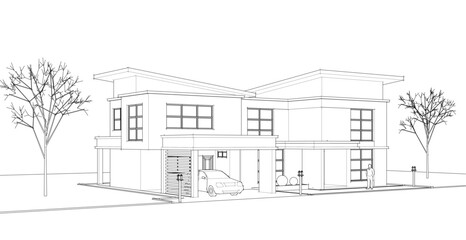 modern modular house 3d illustration	
