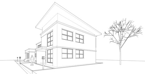 modern modular house 3d illustration	
