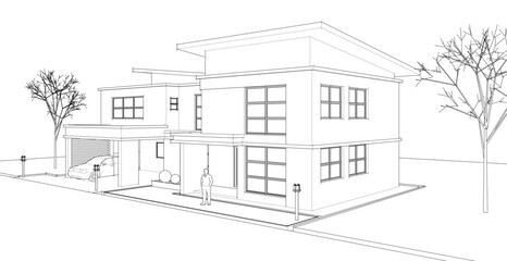 modern modular house 3d illustration	
