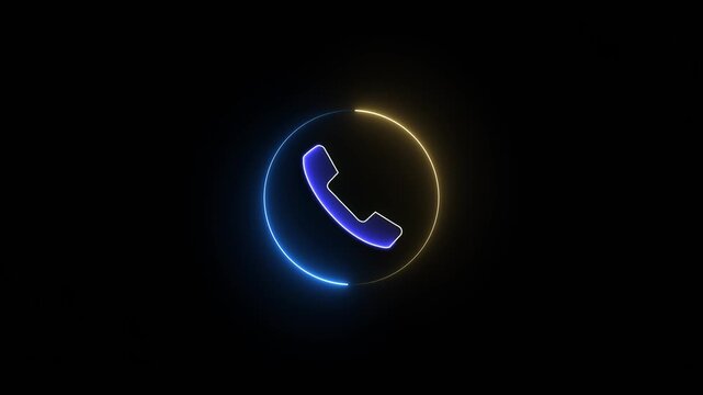 Glowing neon line Telephone handset icon isolated on black background. Phone sign. 4K Video motion graphic animation