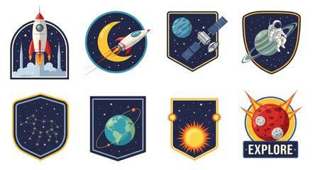 Space exploration themed patches and stickers collection. © Vita