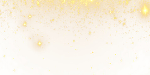 Gold glitter dust particles overlay with sparkling magic light trail and glowing stardust swirl isolated on transparent background © KULAKOVA