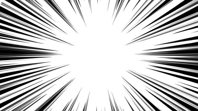 Starburst black white radial cartoon explosion speed fast rotating animated background