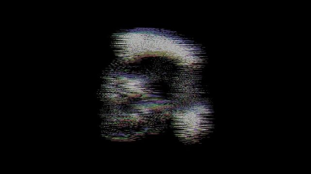 Animated profile of a native american skull with a mohawk and feathers featuring a vibrant digital glitch effect and RGB color shifts on a solid black background.