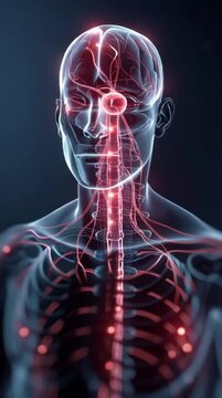 Human Nervous System with Glowing Pain Signals &ndash; 3D Medical Illustration'