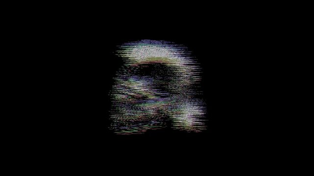 Animated profile of a native american skull with a mohawk and feathers featuring a vibrant digital glitch effect and RGB color shifts on a solid black background.