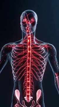 Human Nervous System with Glowing Pain Signals &ndash; 3D Medical Illustration'