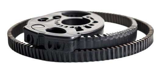 Obraz premium Timing Belt Isolated on White Background - Durable Timing Belt for Engine Precision