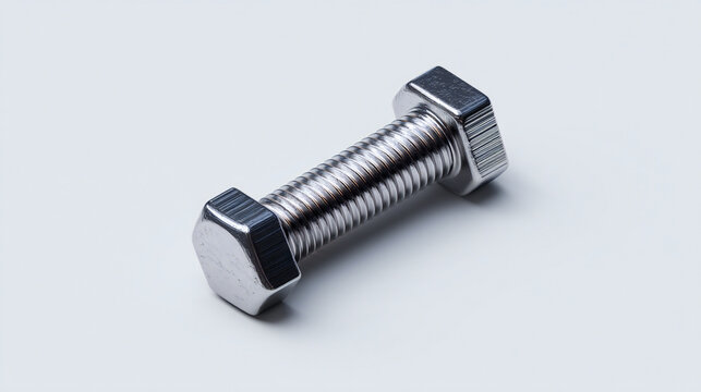 Metal hex bolt with threaded shaft isolated on a neutral background representing mechanical fastening components used in construction, engineering, and industrial machinery.