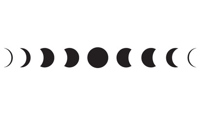 Moon phases sequence icon set with crescent waxing and waning illumination cycles featuring celestial, astronomy, lunar cycle with night sky and © RASHIDAPARVIN