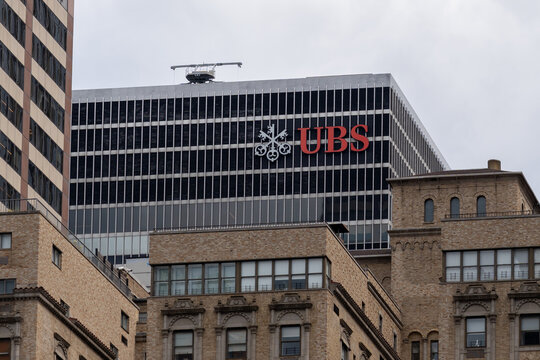 New York, NY, USA - August 17, 2022: UBS Americas Branch Office building in New York, USA. UBS Group AG is a investment bank and financial services company based in Switzerland.