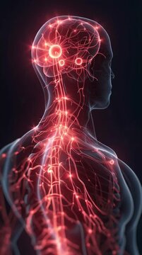 Human Nervous System with Glowing Pain Signals &ndash; 3D Medical Illustration'