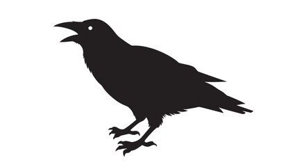 Fototapeta premium Crow silhouette with open beak and sharp claws, isolated on a white background, ready for graphic design elements.