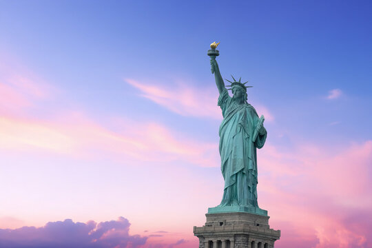 statue of liberty at sunset