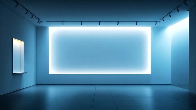 Modern gallery interior with illuminated display area