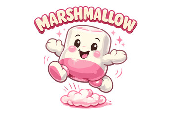 Fototapeta premium Happy marshmallow character jumping with MARSHMALLOW text