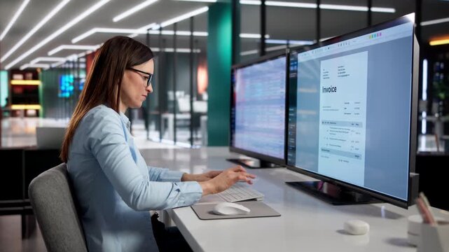 Billing Specialist Carefully Reviews Invoices