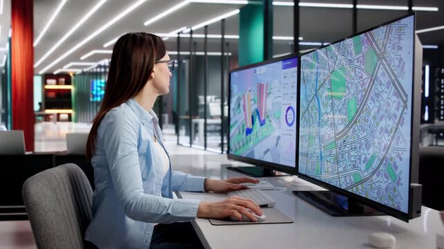 Civil Engineer Studies Property Maps On Computer