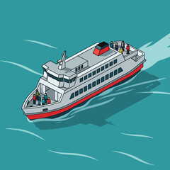Naklejka premium Modern Ferry Boat Sailing on Calm Sea Waters.