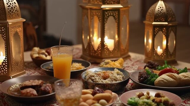Festive Dinner Table with Lanterns and Traditional Dishes &ndash; Cultural Celebration Photography